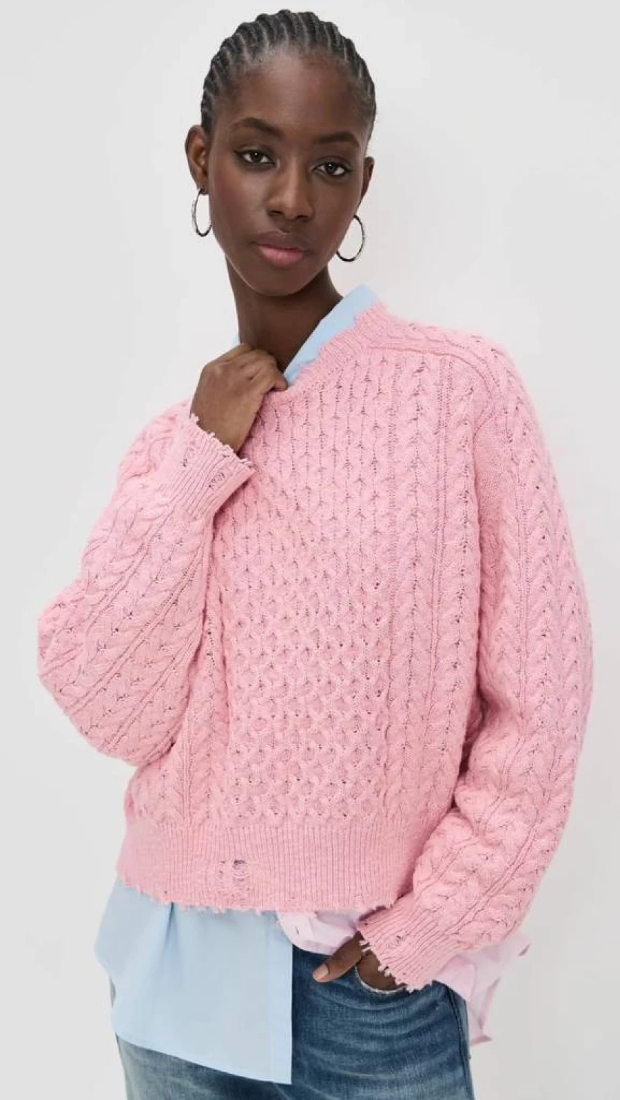 Denimist Women's Oversized Aran Knit Sweater - Cozy Cable Crewneck Jumper